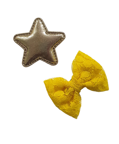 Star & Bow Alligator Hair Clips - Champagne & Yellow