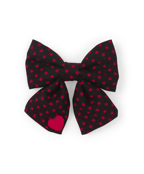 Polka Dots Sailor Bow with Heart Alligator Clip - Black