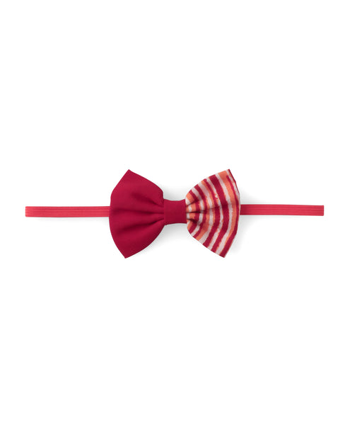 Double Print Striped Bow Headband - Red