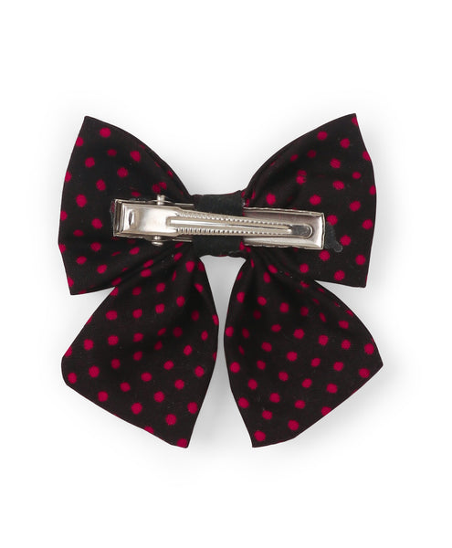 Polka Dots Sailor Bow with Heart Alligator Clip - Black