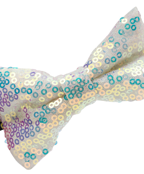 Sequinned Bow Hair Band - White