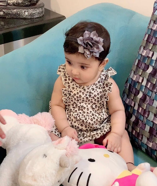 Flower Applique Headband - Grey