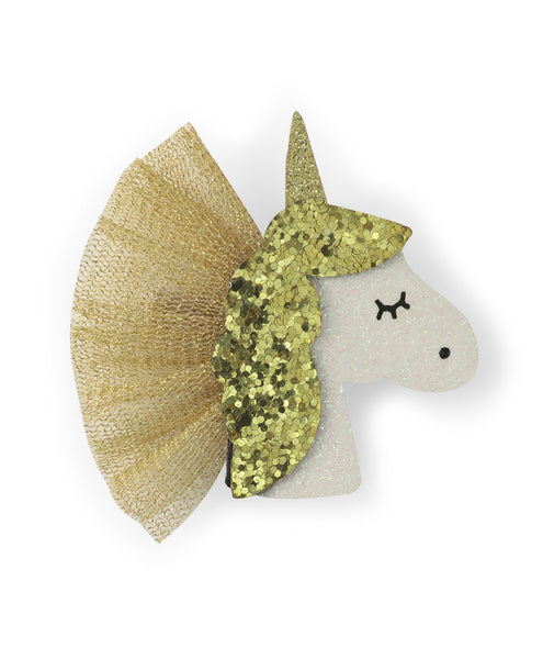 Glitter Unicorn Alligator Clip - Golden