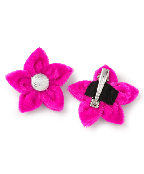Velvet Flower Alligator Clips - Neon Pink