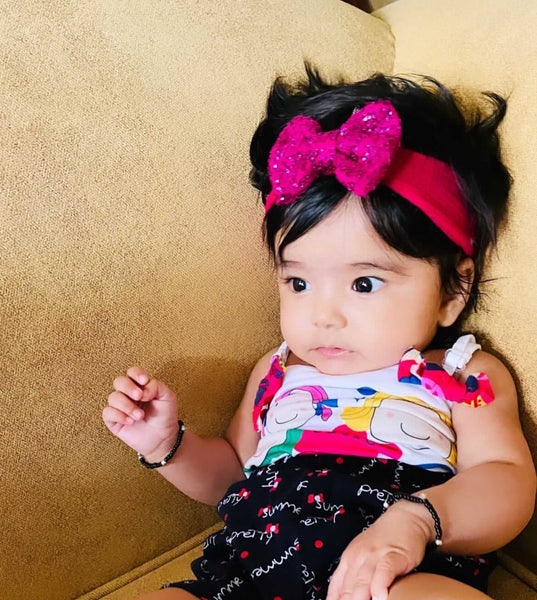 Big Sequinned Bow Headband - Dark Pink