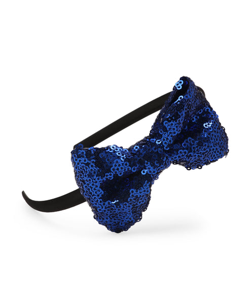 Sequinned Bow Hair Band - Dark Blue