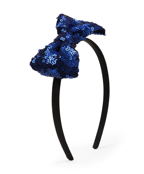 Sequinned Bow Hair Band - Dark Blue
