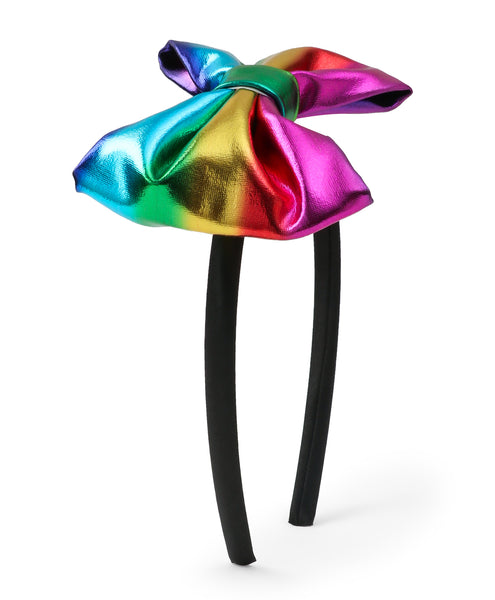 Leather Bow Hair Band - Rainbow