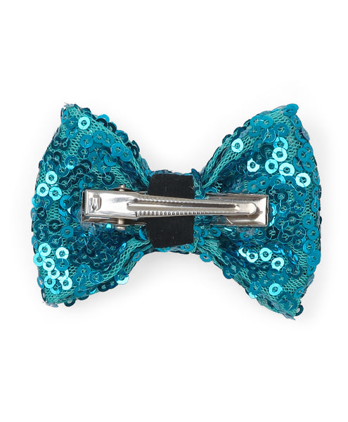 Sequin Party Bow Alligator Clip - Blue
