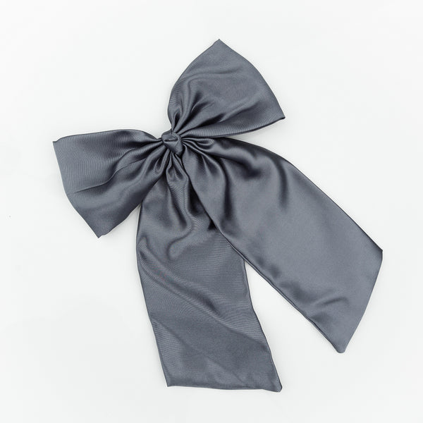 Oversized Satin Sailor Bow Alligator Clip- Gray