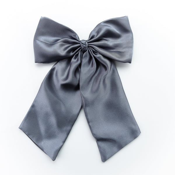 Oversized Satin Sailor Bow Alligator Clip- Gray
