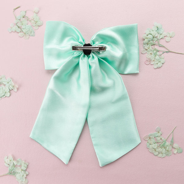Oversized Satin Sailor Bow Alligator Clip- Light Blue