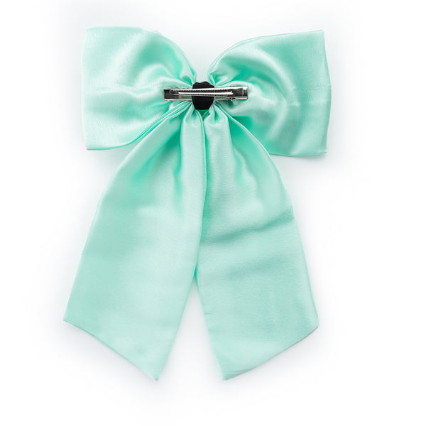 Oversized Satin Sailor Bow Alligator Clip- Light Blue