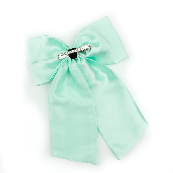 Oversized Satin Sailor Bow Alligator Clip- Light Blue