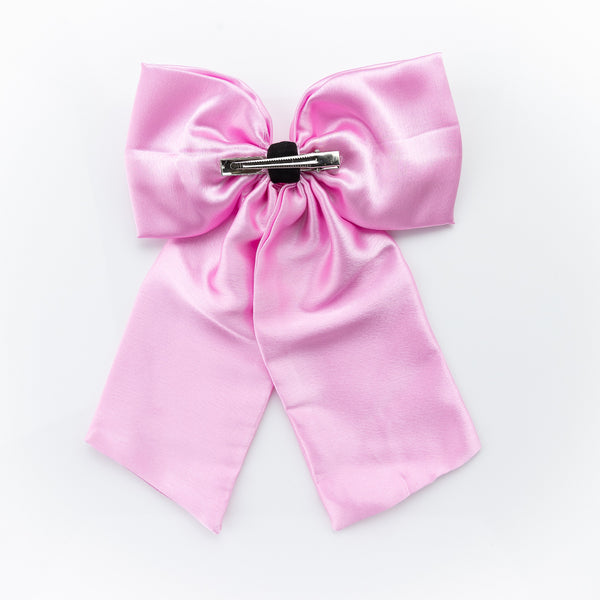 Oversized Satin Sailor Bow Alligator Clip- Light Pink
