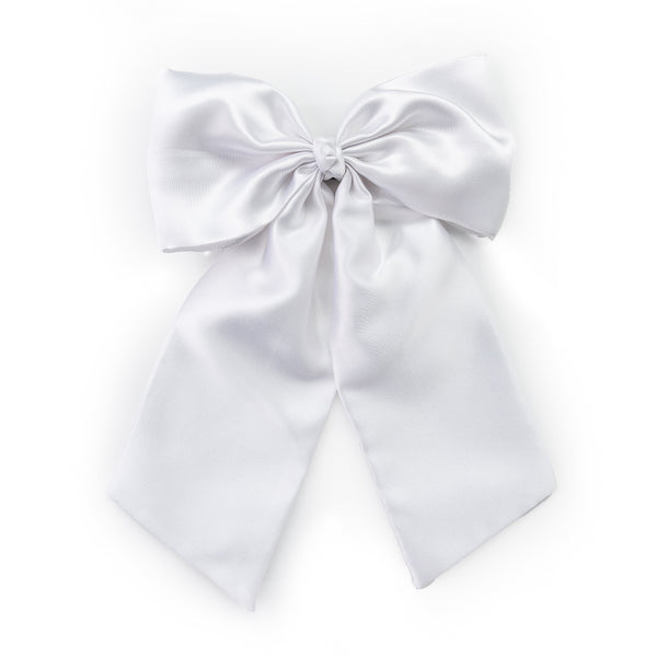 Oversized Satin Sailor Bow Alligator Clip- White