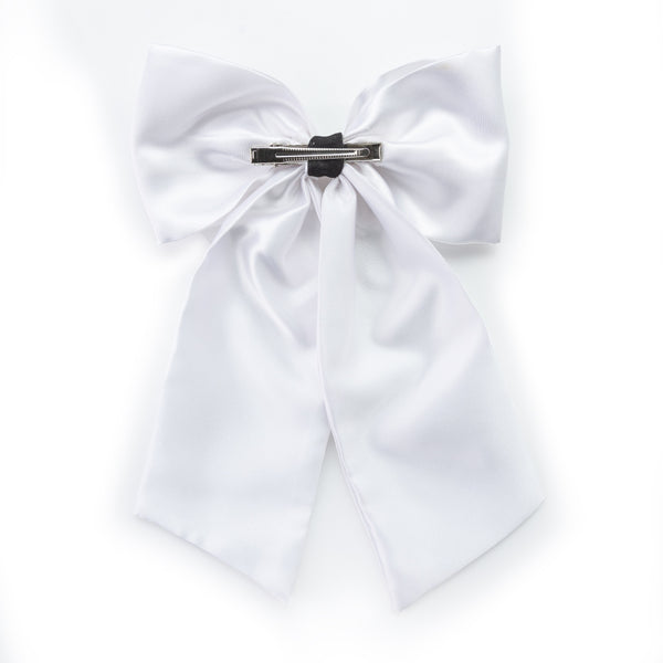 Oversized Satin Sailor Bow Alligator Clip- White