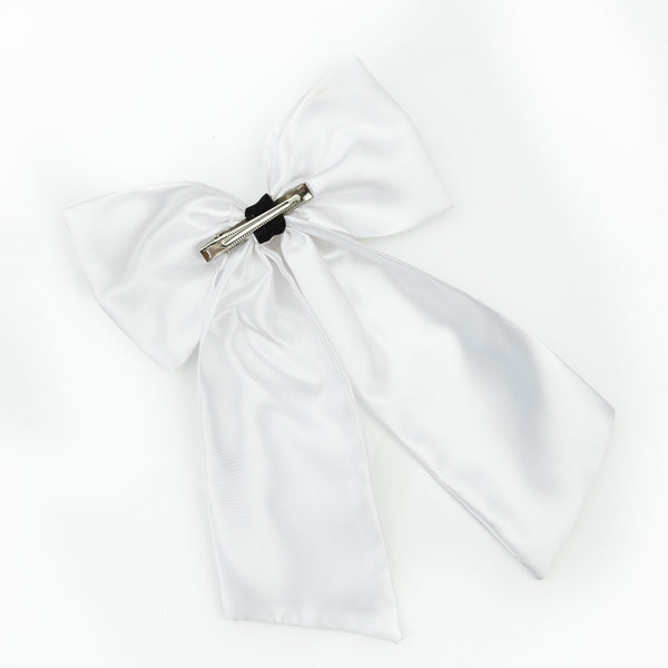 Oversized Satin Sailor Bow Alligator Clip- White
