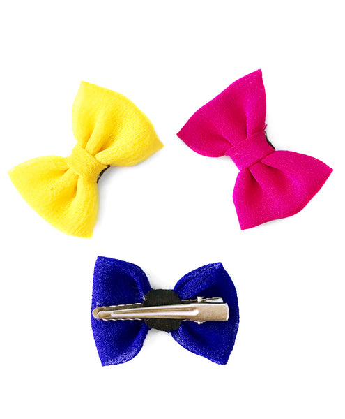 Mini Chiffon Bow Alligator Clip Set - Yellow Blue & Pink