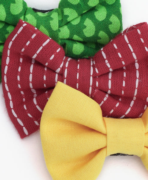 Mini Bow Alligator Clips - Red, Yellow & Green