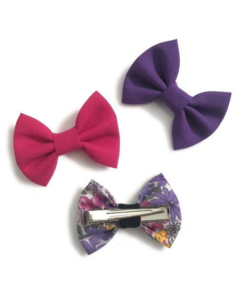 Mini Bow Alligator Clips -  Pink & Purple