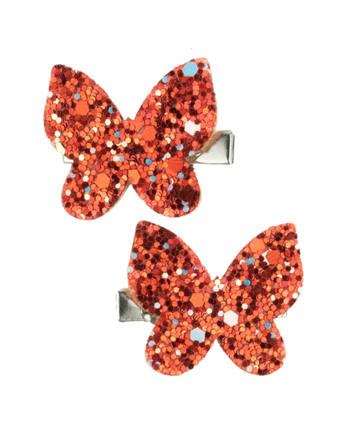 Glitter Butterfly Hair Clips - Red