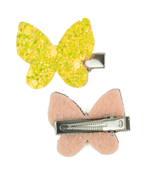 Glitter Butterfly Hair Clips - Yellow