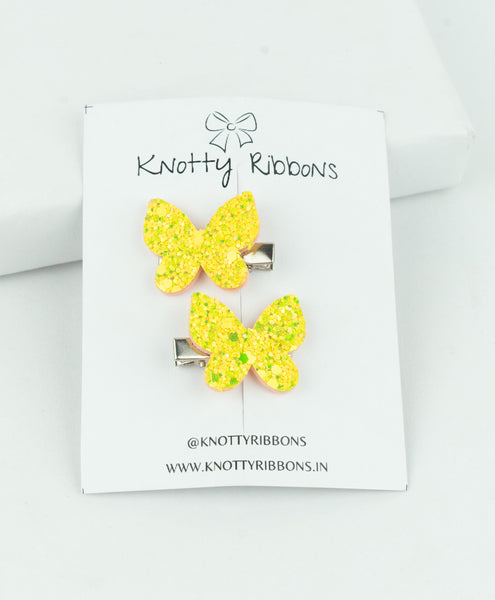 Glitter Butterfly Hair Clips - Yellow