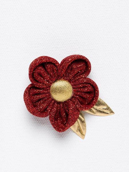 Glitter Flower Alligator Hair Clip- Red