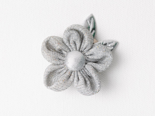 Glitter Flower Alligator Hair Clip- Silver