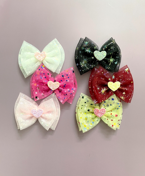 Double Bow Heart Applique Alligator Clip (Pick Your Color)