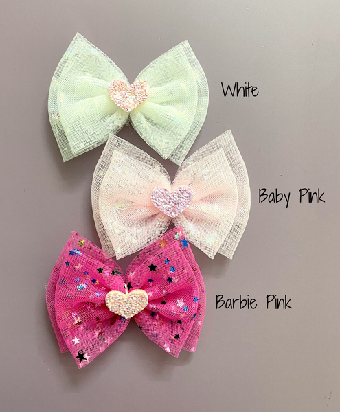 Double Bow Heart Applique Alligator Clip (Pick Your Color)