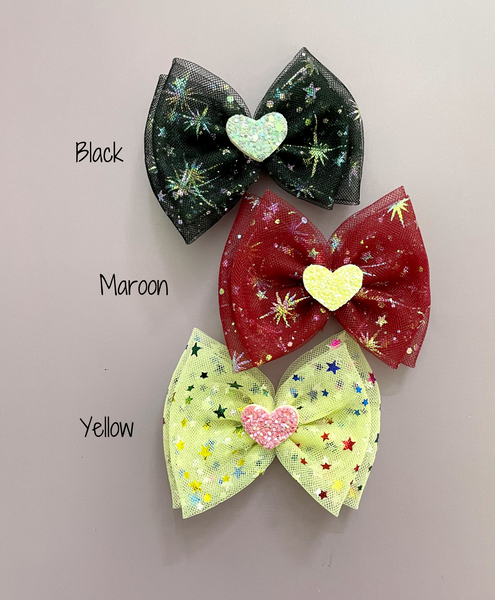 Double Bow Heart Applique Alligator Clip (Pick Your Color)