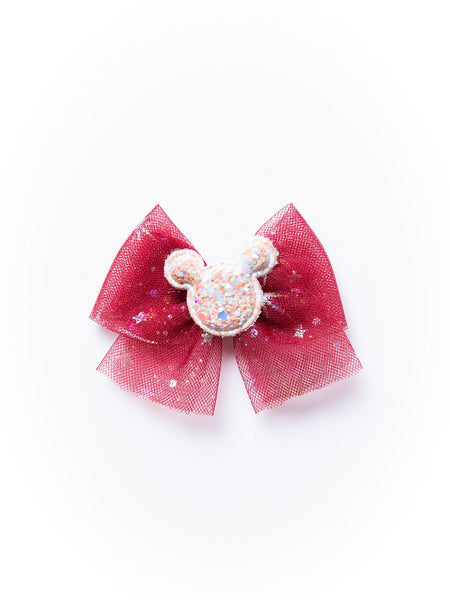 Kids Tulle Bow Alligator Hair Clip- Maroon