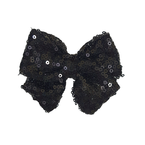 Sequined School Bow Alligator Hair Clip- Black