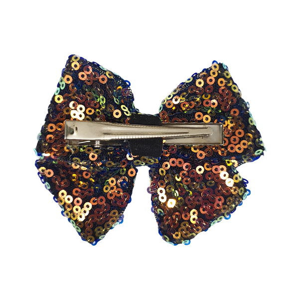 Sequined School Bow Alligator Hair Clip- Bronze