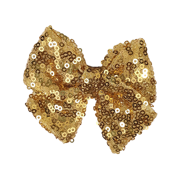 Sequined School Bow Alligator Hair Clip- Golden