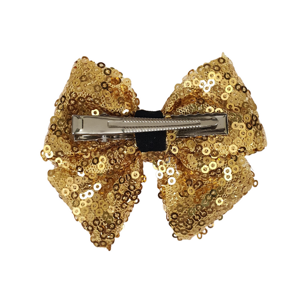 Sequined School Bow Alligator Hair Clip- Golden