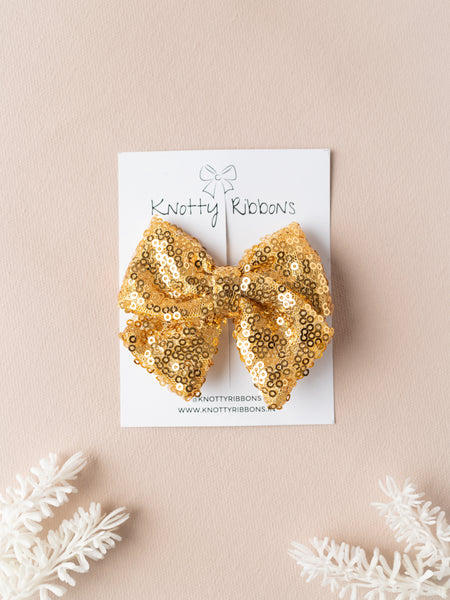 Sequined School Bow Alligator Hair Clip- Golden