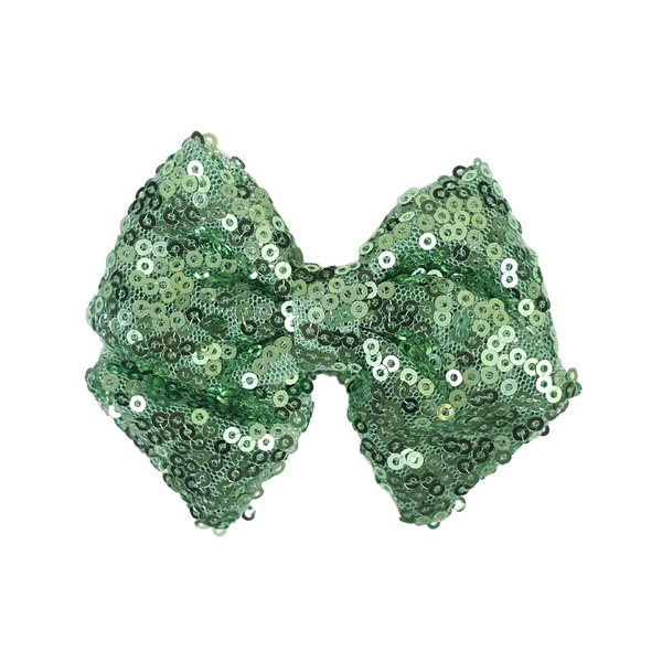 Sequined School Bow Alligator Hair Clip- Light Green