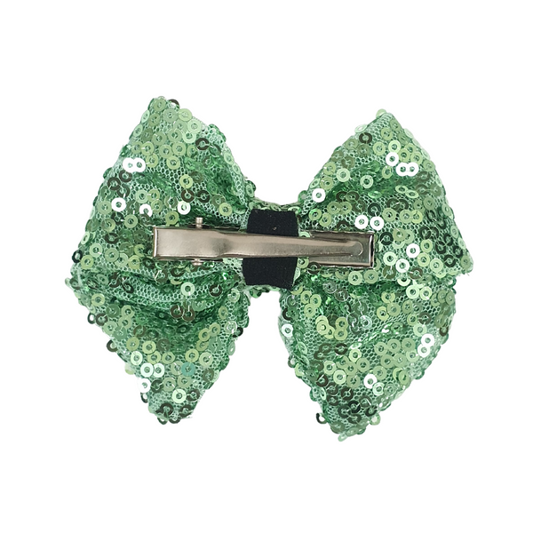 Sequined School Bow Alligator Hair Clip- Light Green
