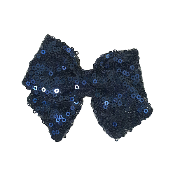 Sequined School Bow Alligator Hair Clip- Dark Blue