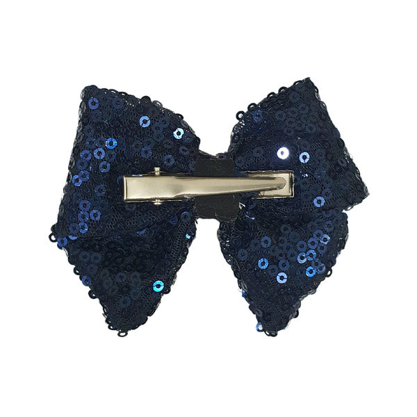 Sequined School Bow Alligator Hair Clip- Dark Blue