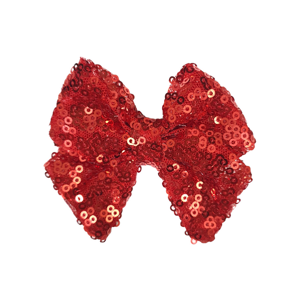 Sequined School Bow Alligator Hair Clip- Red