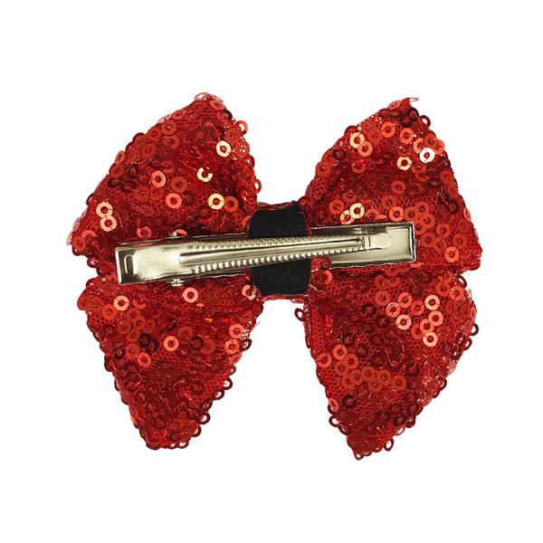 Sequined School Bow Alligator Hair Clip- Red