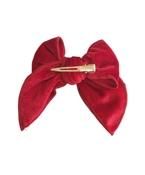 Velvet Knot Bow Alligator Hair Clip - Red