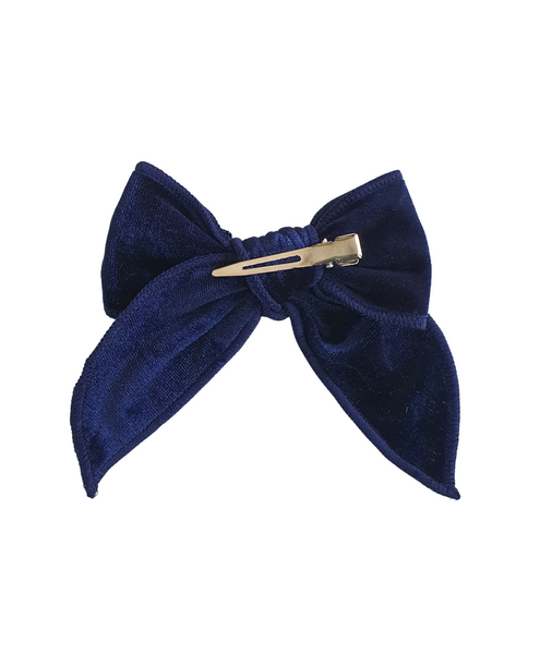 Velvet Knot Bow Alligator Hair Clip - Dark Blue
