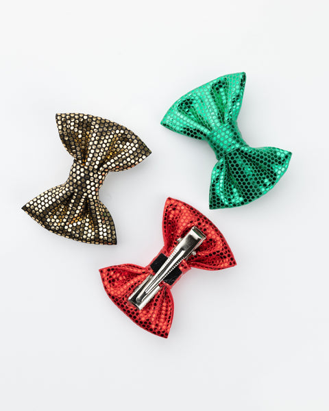 Faux Leather Christmas Bow Alligator Hair Clips- Red, Green & Golden