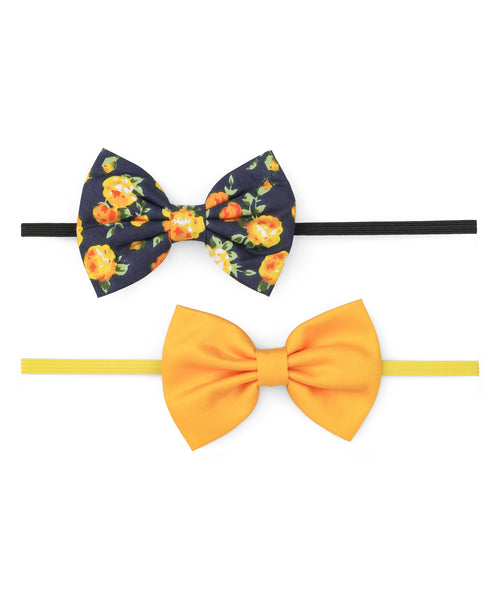 Floral Bow Headband Set - Yellow