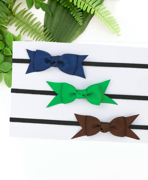 Mini Knot Bow Headband Set - Dark Blue, Green & Brown